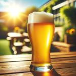 DALL·E 2023-11-12 17.29.48 - A high-quality image of a refreshing wheat beer (Weizenbier) in a tall glass, basking in the sunlight. The beer should be a bright, golden yellow colo.png